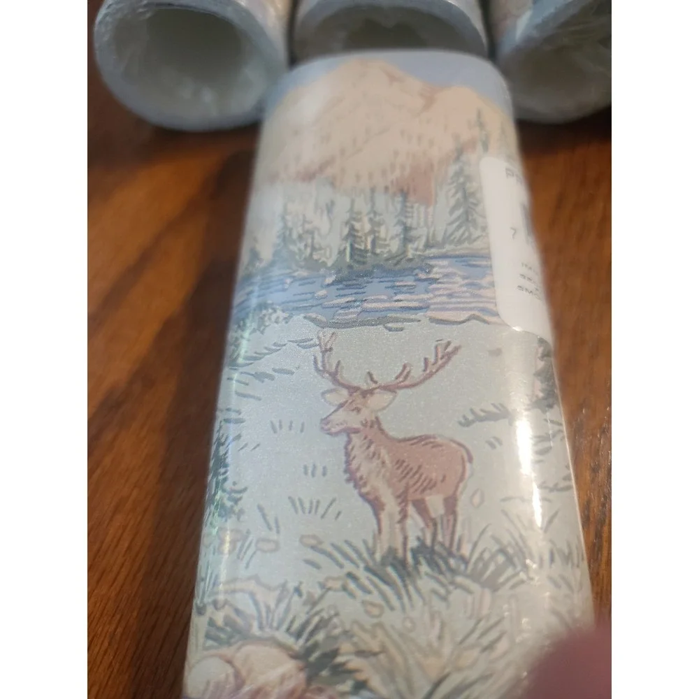 5 Rolls Vintage DW Wallcoverings Border Pattern 005 Deer Cabin Mountains NOS